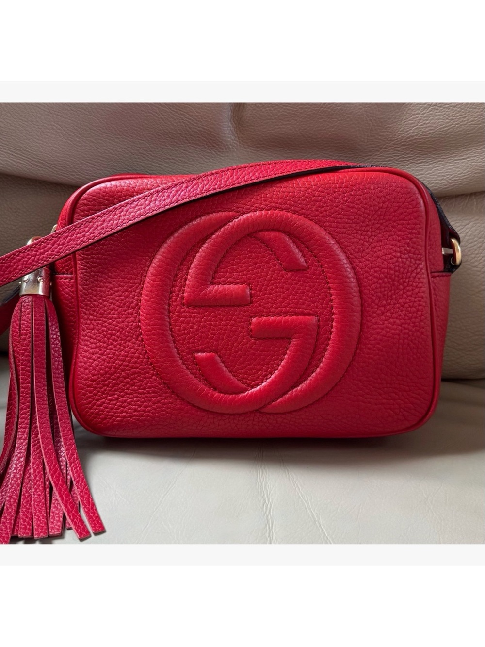 Gucci Red Soho Disco Pebbled Leather Crossbody with Tassel